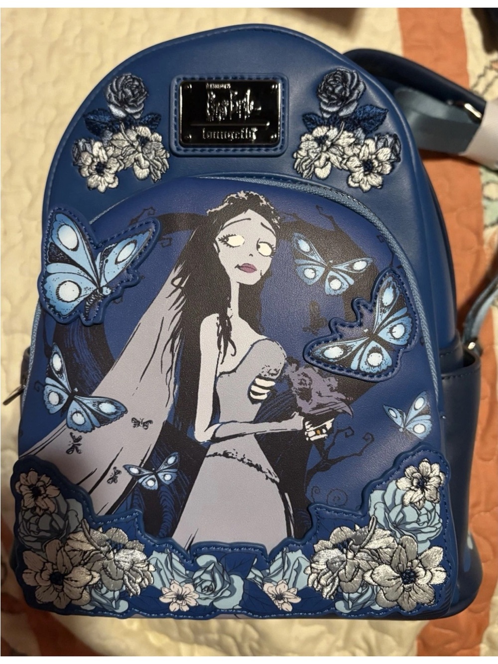 Loungefly Blue Corpse Bride Mini Backpack with Butterfly and Floral Art